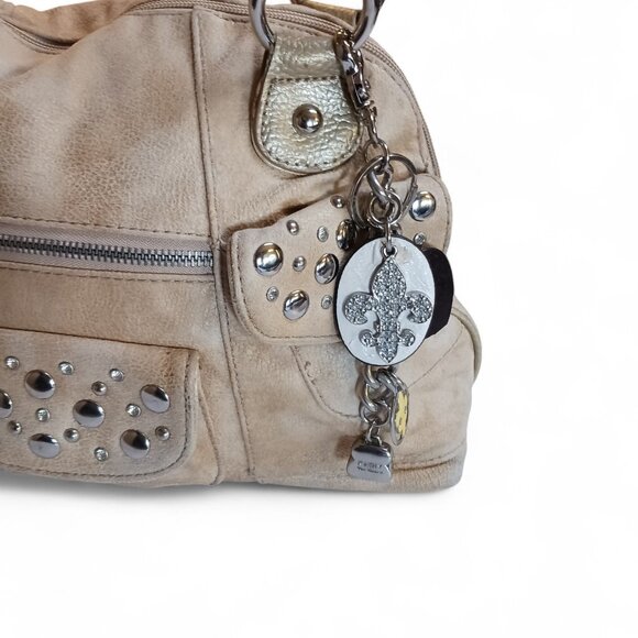 Kathy Van Zeeland Gold Tone Shoulder Bag Faux Suede Metallic Trim - Picture 2 of 16